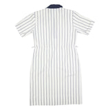 FRANCOIS GALLAND Womens White & Navy Striped Shirt Dress Cotton Short Sleeve L