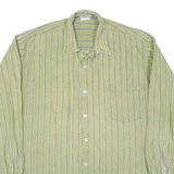 Mens Green Striped Cotton Shirt M Casual Button Front Long Sleeve