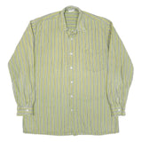 Mens Green Striped Cotton Shirt M Casual Button Front Long Sleeve