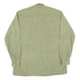 Mens Green Striped Cotton Shirt M Casual Button Front Long Sleeve