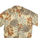Mens Beige & Brown Leaf Print Casual Shirt L Cotton Blend Summer Wear