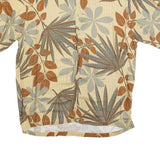 Mens Beige & Brown Leaf Print Casual Shirt L Cotton Blend Summer Wear