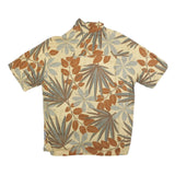 Mens Beige & Brown Leaf Print Casual Shirt L Cotton Blend Summer Wear