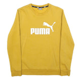 PUMA Womens Yellow Crew Neck XS Logo Print Pullover Casual Cotton Blend