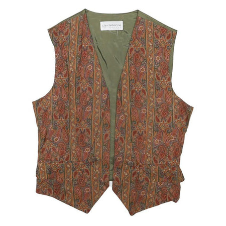LIZ CLAIBORNE Womens Green & Rust Paisley Vest S Polyester Blend Waistcoat