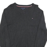 TOMMY HILFIGER Mens Charcoal Plain Cotton V Neck Basic Knit Jumper M Classic
