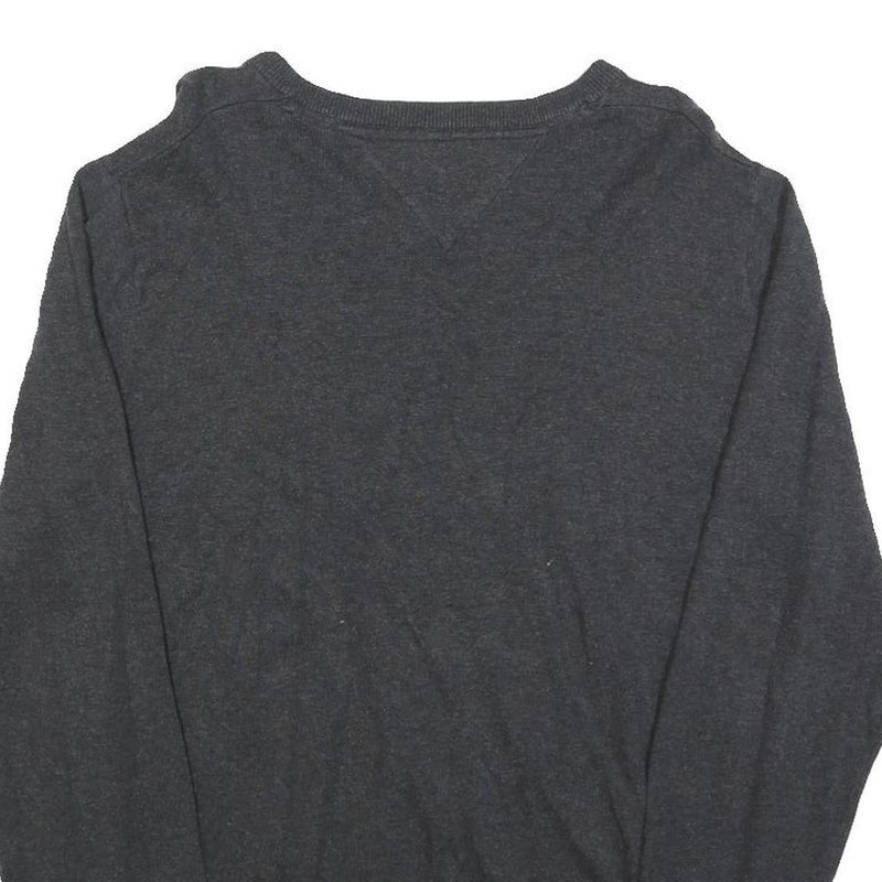 TOMMY HILFIGER Mens Charcoal Plain Cotton V Neck Basic Knit Jumper M Classic