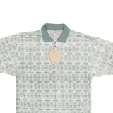BLUE JEANS Mens Green & White Checked Short Sleeve Polo Shirt L Cotton Blend