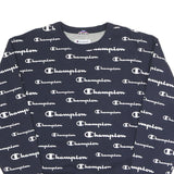 CHAMPION Mens Navy Blue All Over Logo Crew Neck M Cotton Blend Sweatshirt