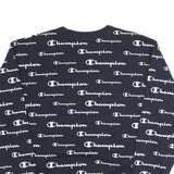 CHAMPION Mens Navy Blue All Over Logo Crew Neck M Cotton Blend Sweatshirt