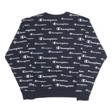 CHAMPION Mens Navy Blue All Over Logo Crew Neck M Cotton Blend Sweatshirt