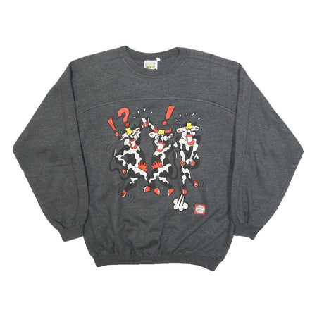 THE BEST Womens Grey Cotton Blend Crew Neck S Sweatshirt Cartoon Graphic Casual