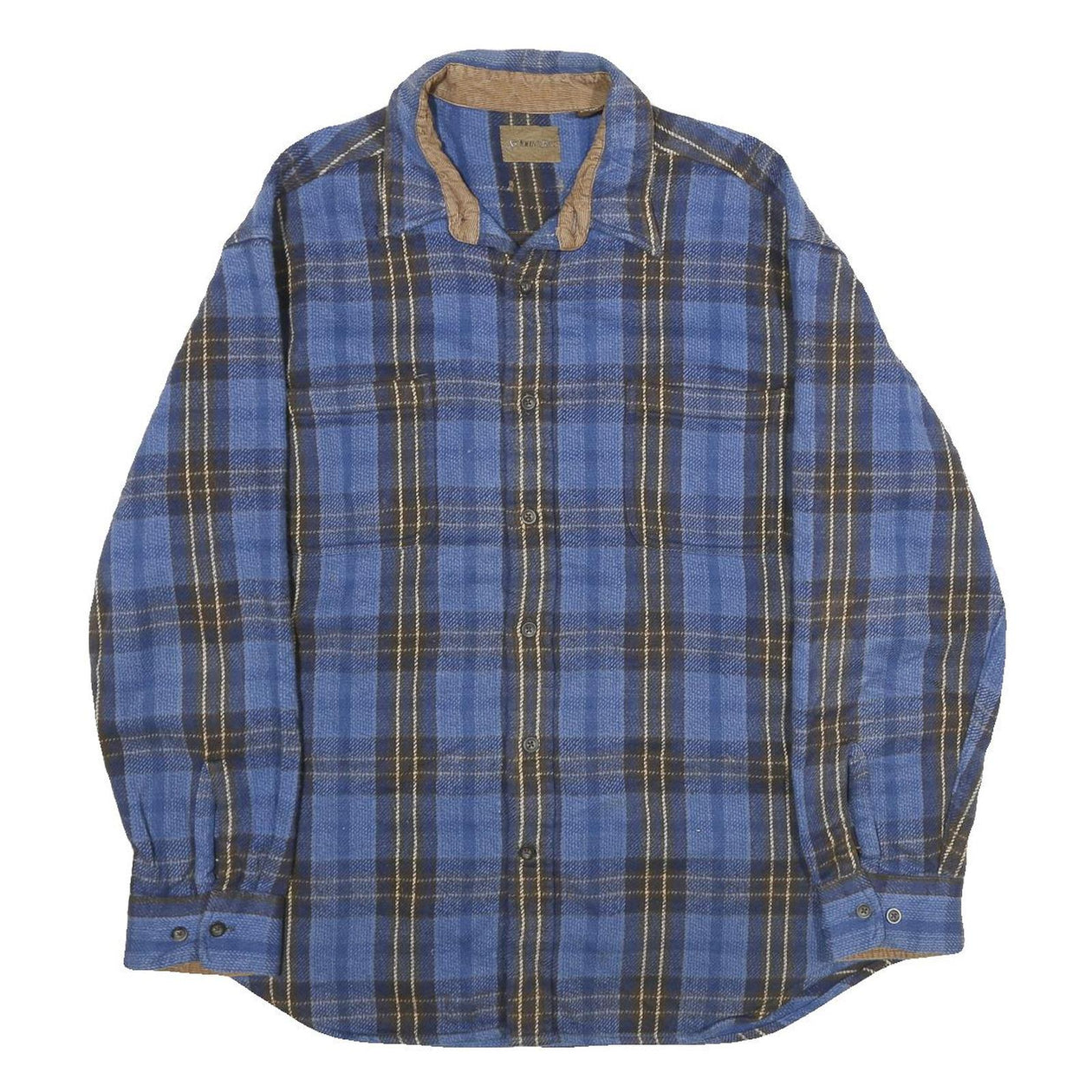 ST JOHN'S BAY Mens Blue & Brown Check Shirt XL Casual Button Cotton Flannel