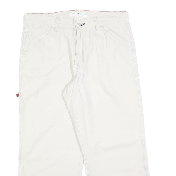 TOMMY HILFIGER Womens Cotton Blend White Relaxed Straight Trousers W32 L24