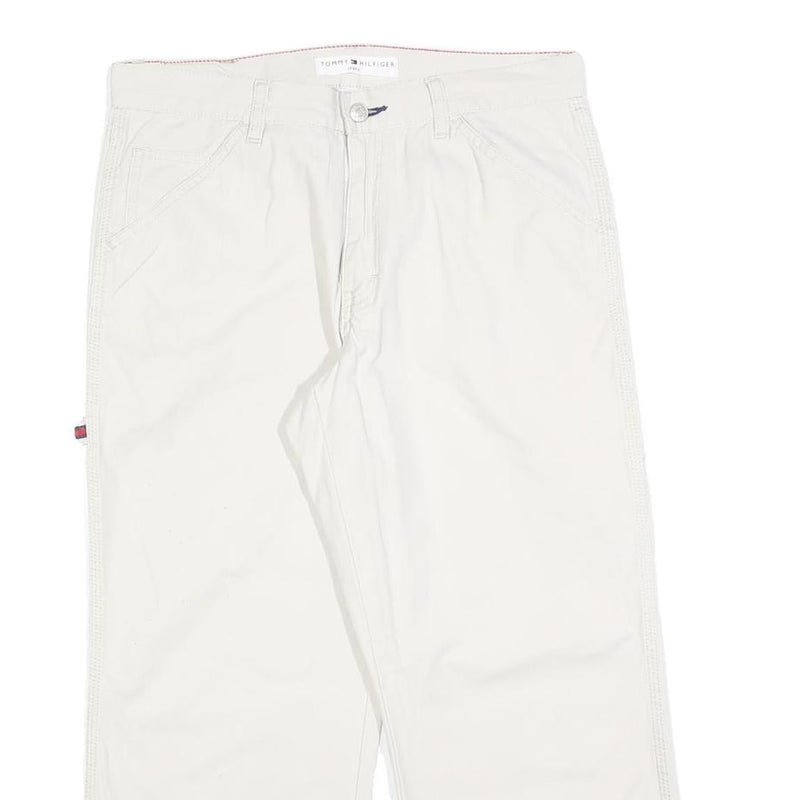 TOMMY HILFIGER Womens Cotton Blend White Relaxed Straight Trousers W32 L24