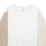 NIKE Womens White & Beige Crew Neck S Sweatshirt Cotton Blend Casual Pullover