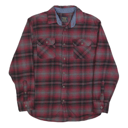 JACHS Mens Red & Grey Check Shirt L Cotton Blend Flannel Classic Button Up