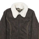 LL BEAN Womens Brown Faux Suede Zip Jacket M Sherpa Collar Warm Winter