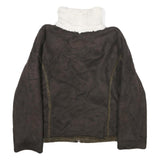 LL BEAN Womens Brown Faux Suede Zip Jacket M Sherpa Collar Warm Winter