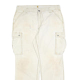CARHARTT Mens Cotton Blend Cream Relaxed Cargo Trousers W38 L32 Workwear