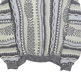 Womens Grey & Cream Patterned Cotton Blend Jumper Crew Neck Chunky Knit M Casual