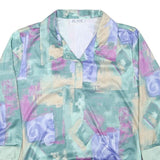 BLAIR Womens Green & Purple Printed Polo Shirt Long Sleeve Collared L Relaxed