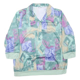 BLAIR Womens Green & Purple Printed Polo Shirt Long Sleeve Collared L Relaxed