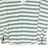 PILGRIM Mens White & Green Striped Long Sleeve Polo Shirt M Cotton Classic Fit