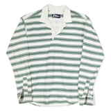 PILGRIM Mens White & Green Striped Long Sleeve Polo Shirt M Cotton Classic Fit