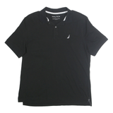 NAUTICA Mens Black Cotton Blend Short Sleeve Plain Polo Shirt L Classic Fit