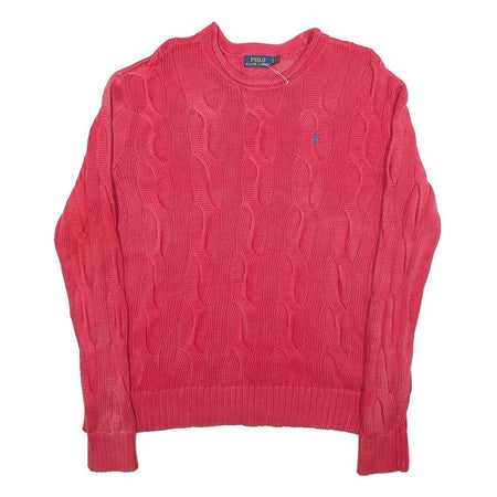 POLO RALPH LAUREN Womens Pink Cable Knit Cotton Blend Jumper S Crew Neck
