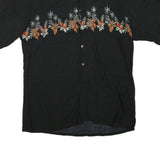 CAMPIA Mens Black Hawaiian Shirt L Cotton Blend Pineapple Print Summer