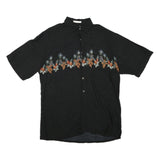 CAMPIA Mens Black Hawaiian Shirt L Cotton Blend Pineapple Print Summer