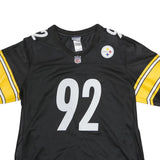 NFL Womens Black & Yellow Harrison 92 Football T-Shirt L Short Sleeve V-Neck