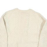 Womens Cream Cable Knit Wool Patterned Jumper Round Neck Button Up XS Wool