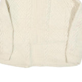 Womens Cream Cable Knit Wool Patterned Jumper Round Neck Button Up XS Wool