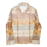 Womens Beige Printed Shirt Long Sleeve Collared XL Stylish Polyester Blend Top