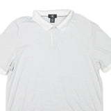 CALVIN KLEIN Mens White & Grey Striped Short Sleeve Polo Shirt L Cotton Blend