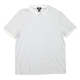 CALVIN KLEIN Mens White & Grey Striped Short Sleeve Polo Shirt L Cotton Blend