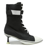 CHARLES & KEITH Womens Black & White Lace-Up Canvas Kitten Heel Boots UK 2