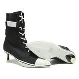 CHARLES & KEITH Womens Black & White Lace-Up Canvas Kitten Heel Boots UK 2