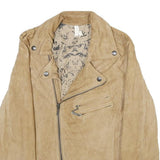 LEON & HARPER Womens Beige Leather Biker Jacket S Suede Zip Casual Outerwear