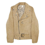 LEON & HARPER Womens Beige Leather Biker Jacket S Suede Zip Casual Outerwear