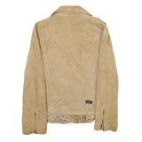 LEON & HARPER Womens Beige Leather Biker Jacket S Suede Zip Casual Outerwear