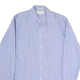 BURBERRY Mens Blue & Pink Stripe Cotton Blend Shirt L Classic Button Collar