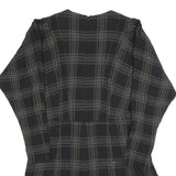 REISS Womens Black Check Day Cotton Blend Dress UK 14 V-Neck Ruffle Hem