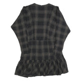 REISS Womens Black Check Day Cotton Blend Dress UK 14 V-Neck Ruffle Hem