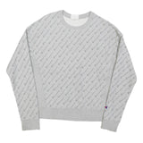 CHAMPION Mens Grey Cotton Blend Crew Neck M All Over Logo Sweatshirt Pullover