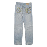 X M LANG Womens Jeans Light Blue Regular Fit Straight Denim W30 L31 Embroidered