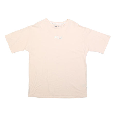FILA Womens Cream L Classic Short Sleeve Crew Neck Cotton Blend T-Shirt